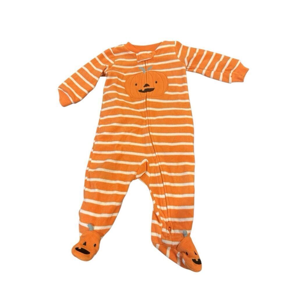 Carter's Just One You Halloween Baby Pumpkin Striped Footed Fleece Pajama 6M